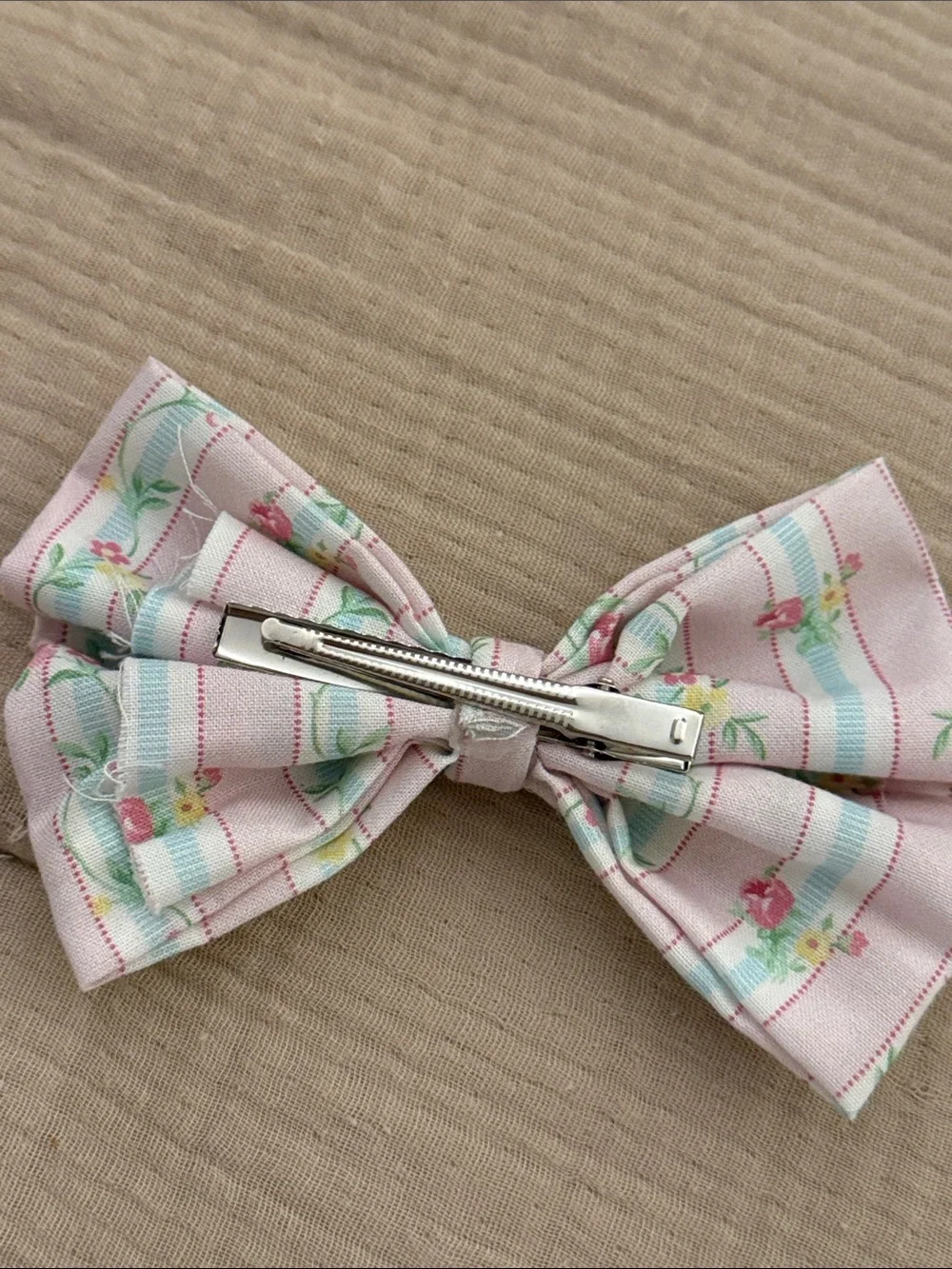 Floral Stripe Pastel Bow Hair Clip for Kids